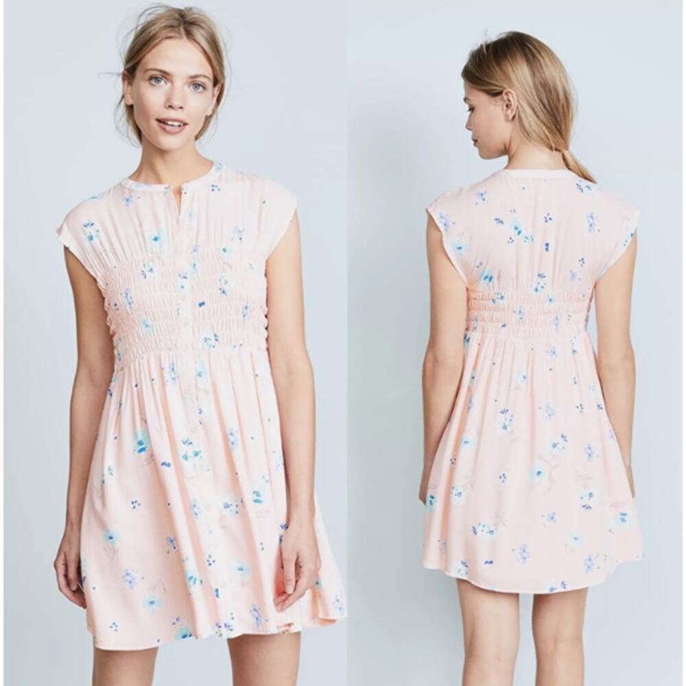 Free People Greatest Day Smocked Floral Mini Pink Dress Sz S